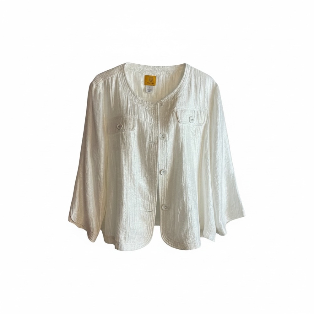 Ruby Rd. White Textured Button Front Jacket - image 1